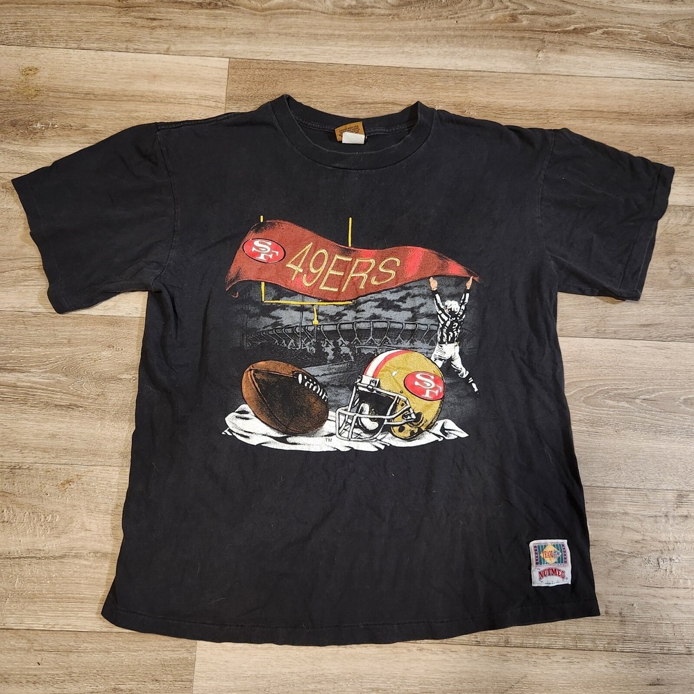Vintage 90s San Francisco 49ers Large Black Single-Stitch Embroidered T-shirt